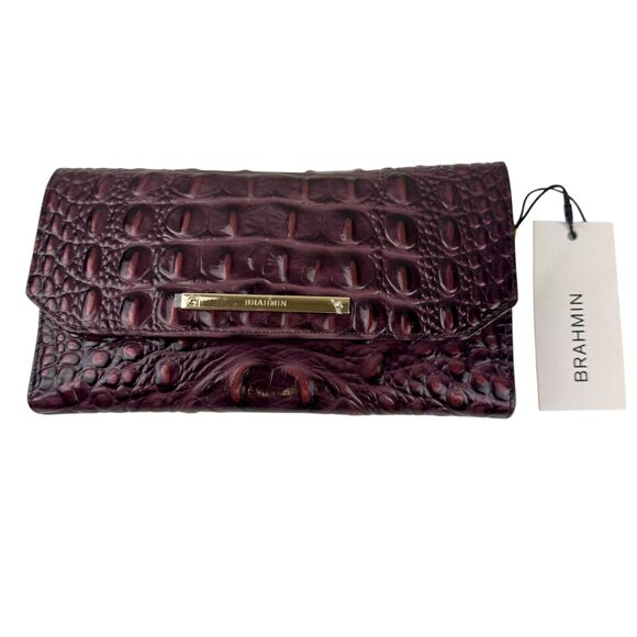 Brahmin Handbags - Brahmin Cordelia Trifold Wallet Checkbook in Fig Jam Croc Embossed Leather NEW